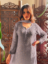 Glacier Grey Chikankari & Mukaish Ring Work Kurta